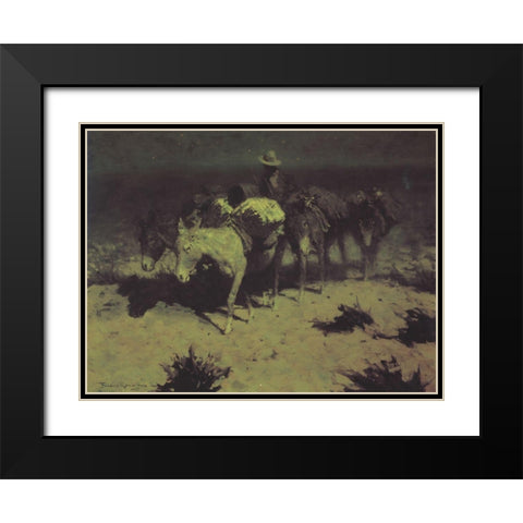 Moonlight Scene Black Modern Wood Framed Art Print with Double Matting by Remington, Frederic