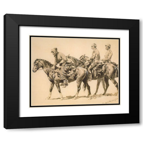 Police and Trailer Following a Criminal Black Modern Wood Framed Art Print with Double Matting by Remington, Frederic