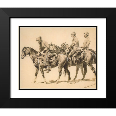 Police and Trailer Following a Criminal Black Modern Wood Framed Art Print with Double Matting by Remington, Frederic