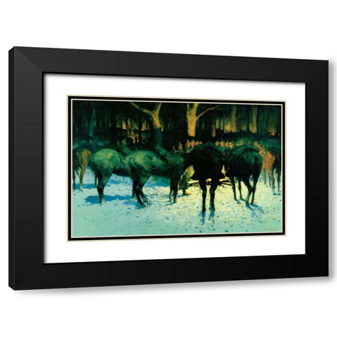 The Winter Campaign Black Modern Wood Framed Art Print with Double Matting by Remington, Frederic