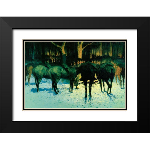 The Winter Campaign Black Modern Wood Framed Art Print with Double Matting by Remington, Frederic