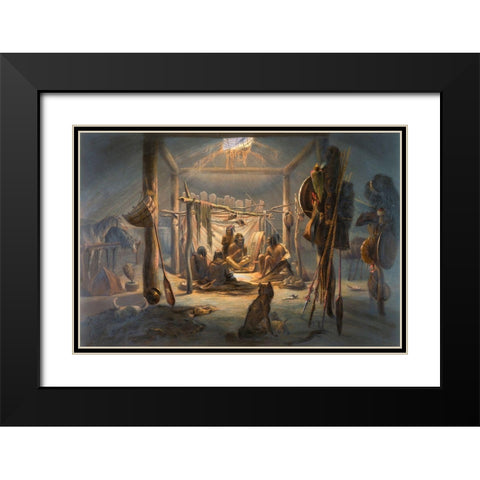 The Interior of the Hut of a Mandan Chief Black Modern Wood Framed Art Print with Double Matting by Bodmer, Karl