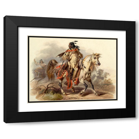 Blackfoot Indian Black Modern Wood Framed Art Print with Double Matting by Bodmer, Karl