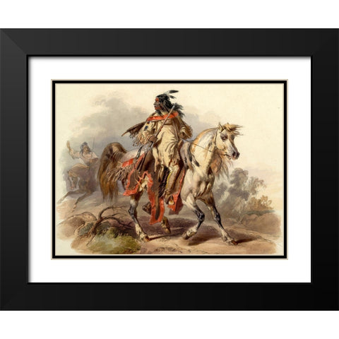 Blackfoot Indian Black Modern Wood Framed Art Print with Double Matting by Bodmer, Karl