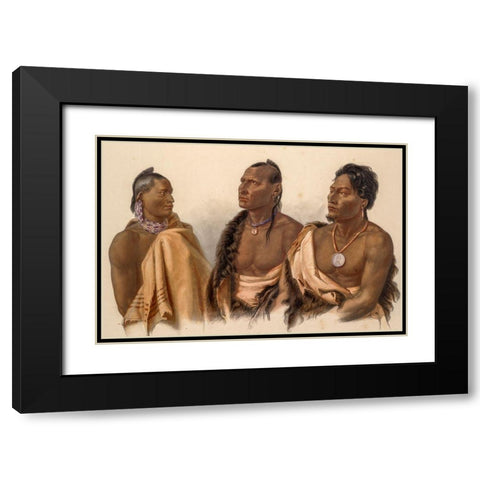 Missouria Indian-Otoe Indian and Puncas Chief Black Modern Wood Framed Art Print with Double Matting by Bodmer, Karl