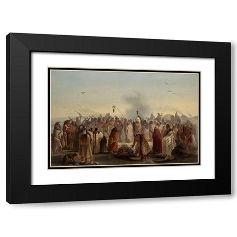 Scalp dance of the Minatarres Indians Black Modern Wood Framed Art Print with Double Matting by Bodmer, Karl