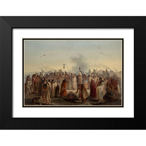 Scalp dance of the Minatarres Indians Black Modern Wood Framed Art Print with Double Matting by Bodmer, Karl