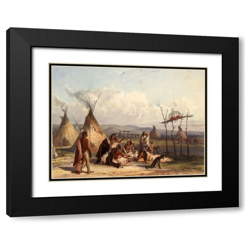 Funeral scaffold of a Sioux chief Black Modern Wood Framed Art Print with Double Matting by Bodmer, Karl