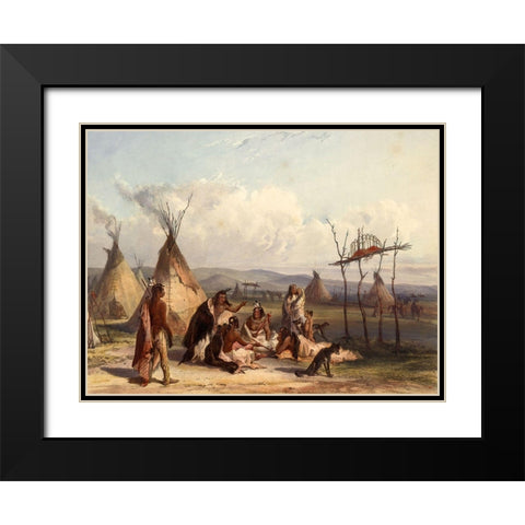 Funeral scaffold of a Sioux chief Black Modern Wood Framed Art Print with Double Matting by Bodmer, Karl