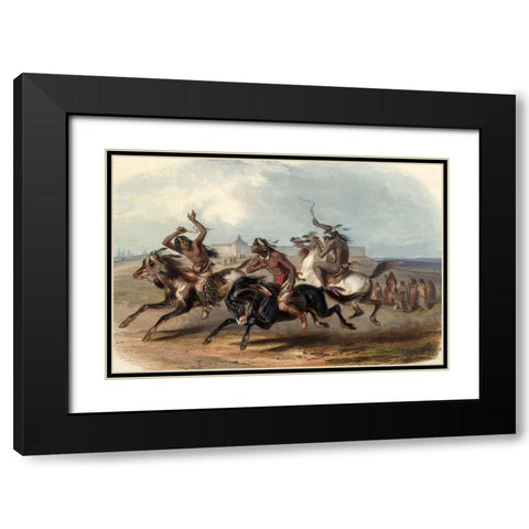 Horse racing of the Sioux indians Black Modern Wood Framed Art Print with Double Matting by Bodmer, Karl