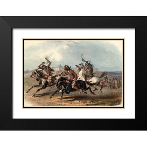 Horse racing of the Sioux indians Black Modern Wood Framed Art Print with Double Matting by Bodmer, Karl