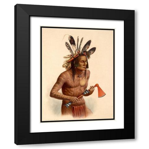 Mato-Tope Warrior Black Modern Wood Framed Art Print with Double Matting by Bodmer, Karl