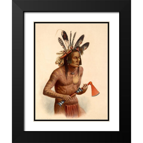 Mato-Tope Warrior Black Modern Wood Framed Art Print with Double Matting by Bodmer, Karl