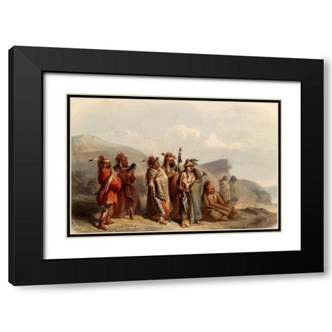 Saukie and Fox Indians Black Modern Wood Framed Art Print with Double Matting by Bodmer, Karl