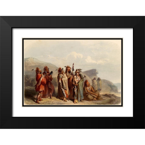 Saukie and Fox Indians Black Modern Wood Framed Art Print with Double Matting by Bodmer, Karl