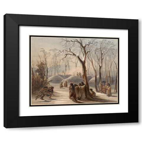 Winter village of the Minatarres Indians Black Modern Wood Framed Art Print with Double Matting by Bodmer, Karl