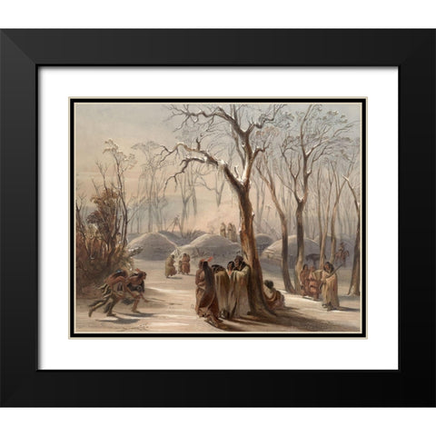 Winter village of the Minatarres Indians Black Modern Wood Framed Art Print with Double Matting by Bodmer, Karl