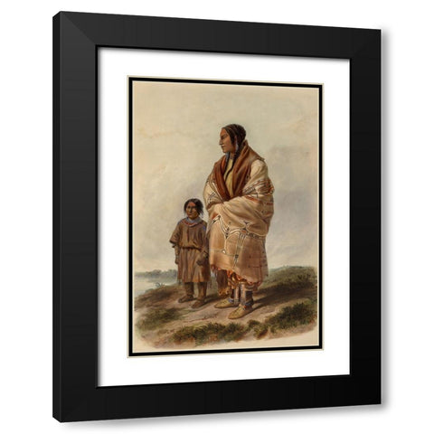 Dacota woman and Assiniboin girl Black Modern Wood Framed Art Print with Double Matting by Bodmer, Karl