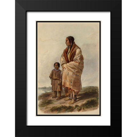 Dacota woman and Assiniboin girl Black Modern Wood Framed Art Print with Double Matting by Bodmer, Karl