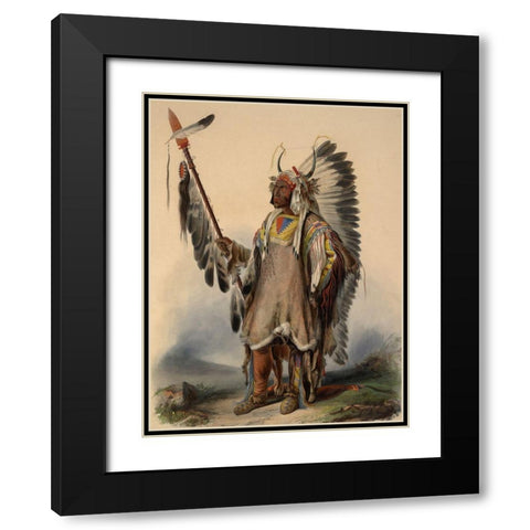 A Mandan Indian Chief Black Modern Wood Framed Art Print with Double Matting by Bodmer, Karl