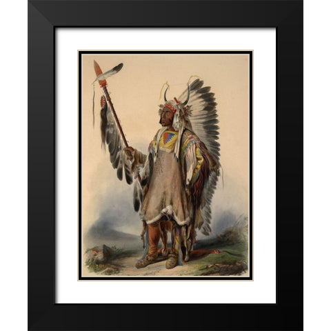 A Mandan Indian Chief Black Modern Wood Framed Art Print with Double Matting by Bodmer, Karl
