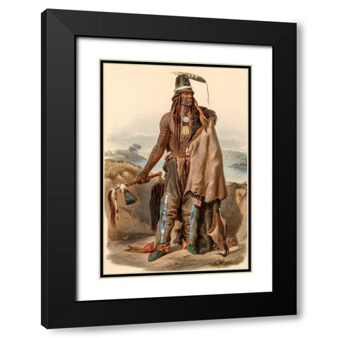 A Minatarre Indian Chief Black Modern Wood Framed Art Print with Double Matting by Bodmer, Karl