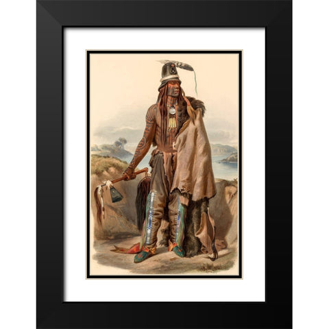 A Minatarre Indian Chief Black Modern Wood Framed Art Print with Double Matting by Bodmer, Karl