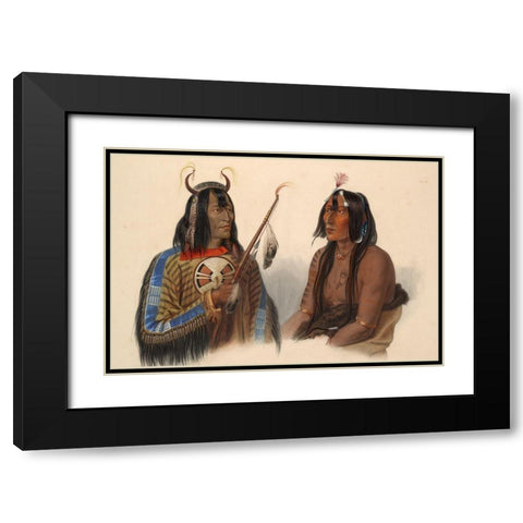 An Assiniboin indian and a Yanktonan indian Black Modern Wood Framed Art Print with Double Matting by Bodmer, Karl
