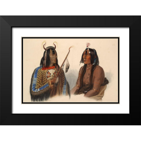 An Assiniboin indian and a Yanktonan indian Black Modern Wood Framed Art Print with Double Matting by Bodmer, Karl