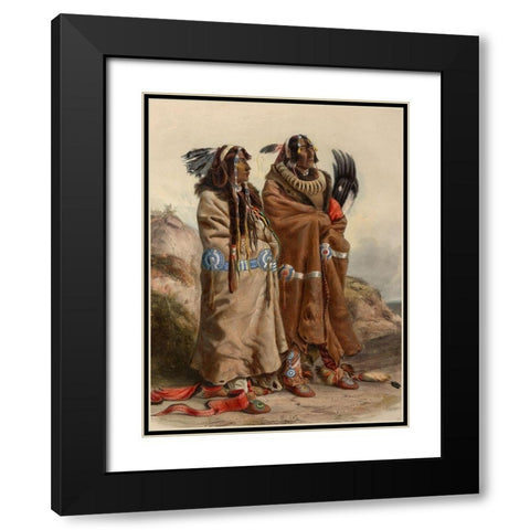 Mandan indians Black Modern Wood Framed Art Print with Double Matting by Bodmer, Karl