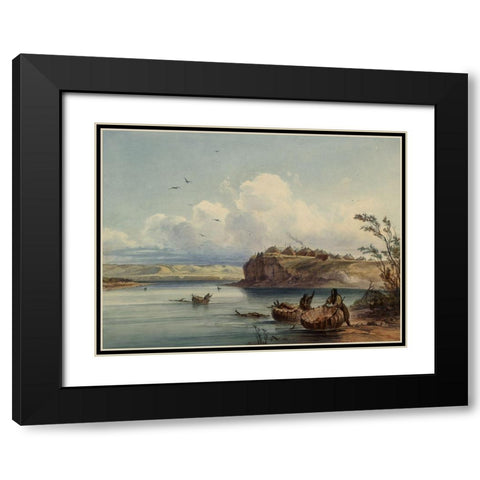 A Mandan village Black Modern Wood Framed Art Print with Double Matting by Bodmer, Karl