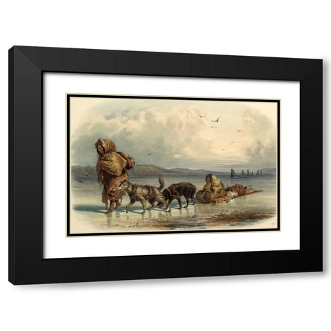 Dog sledges of the Mandan indians Black Modern Wood Framed Art Print with Double Matting by Bodmer, Karl