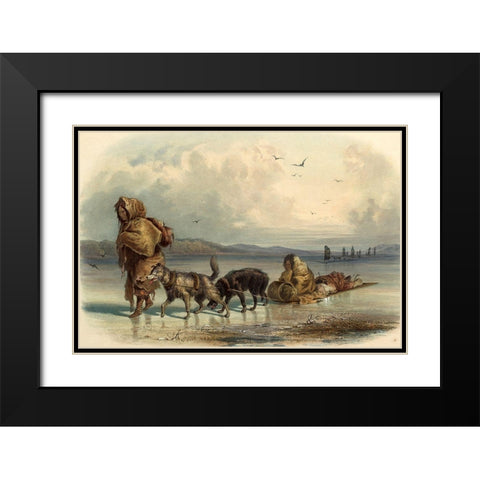 Dog sledges of the Mandan indians Black Modern Wood Framed Art Print with Double Matting by Bodmer, Karl