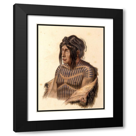 Mahsette Kuiuab Chief of the Cree indians Black Modern Wood Framed Art Print with Double Matting by Bodmer, Karl