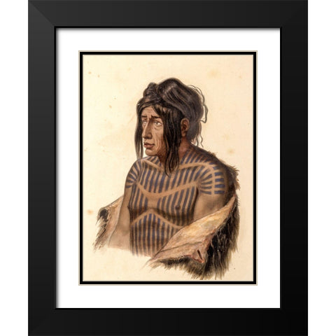 Mahsette Kuiuab Chief of the Cree indians Black Modern Wood Framed Art Print with Double Matting by Bodmer, Karl