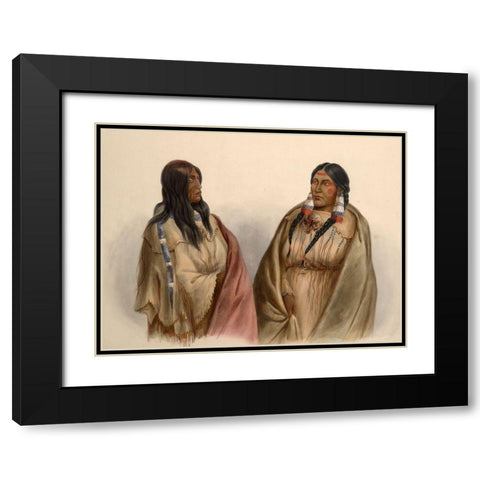 Woman of the Snake tribe and woman of the Cree tribe Black Modern Wood Framed Art Print with Double Matting by Bodmer, Karl