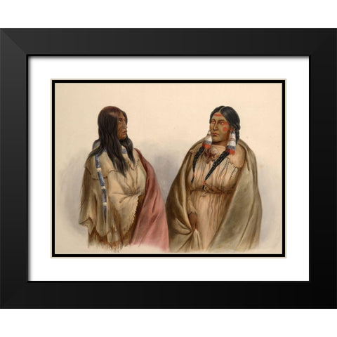 Woman of the Snake tribe and woman of the Cree tribe Black Modern Wood Framed Art Print with Double Matting by Bodmer, Karl