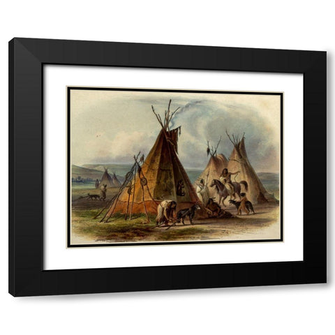 A skin lodge of the Assiniboin Indian chief Black Modern Wood Framed Art Print with Double Matting by Bodmer, Karl