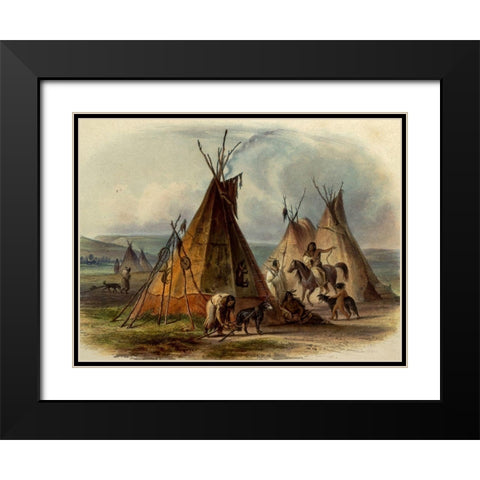 A skin lodge of the Assiniboin Indian chief Black Modern Wood Framed Art Print with Double Matting by Bodmer, Karl