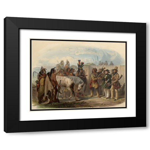 The travellers meeting with Minatarre indians Black Modern Wood Framed Art Print with Double Matting by Bodmer, Karl