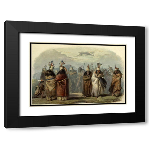 Dance of the Mandan women Black Modern Wood Framed Art Print with Double Matting by Bodmer, Karl