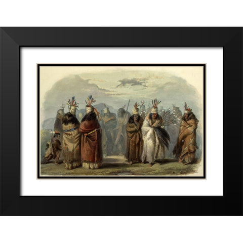 Dance of the Mandan women Black Modern Wood Framed Art Print with Double Matting by Bodmer, Karl