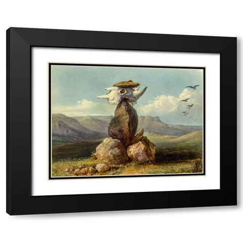 Magic pile erected by the Assiniboin indians Black Modern Wood Framed Art Print with Double Matting by Bodmer, Karl
