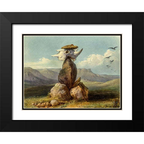 Magic pile erected by the Assiniboin indians Black Modern Wood Framed Art Print with Double Matting by Bodmer, Karl