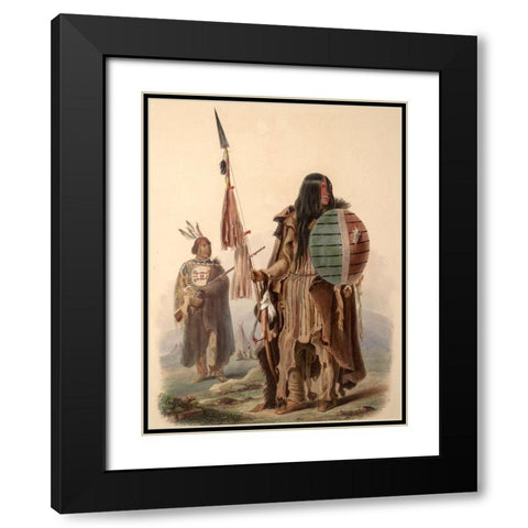 Assiniboin indians Black Modern Wood Framed Art Print with Double Matting by Bodmer, Karl