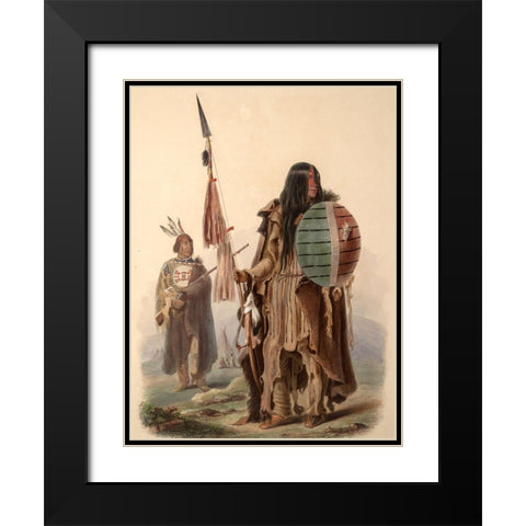 Assiniboin indians Black Modern Wood Framed Art Print with Double Matting by Bodmer, Karl