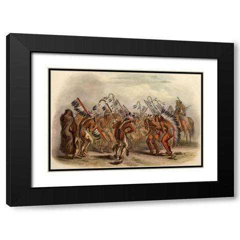 Dance of the Mandan Indians Black Modern Wood Framed Art Print with Double Matting by Bodmer, Karl