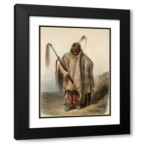 A Minatarre or Big-bellied indian Black Modern Wood Framed Art Print with Double Matting by Bodmer, Karl