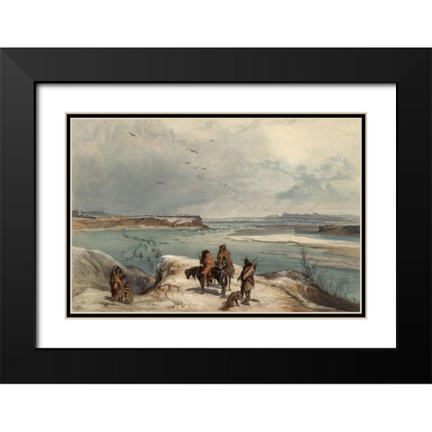 Fort Clack on the Missouri Black Modern Wood Framed Art Print with Double Matting by Bodmer, Karl