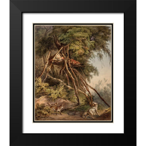 Tombs of Assiniboin indians on trees Black Modern Wood Framed Art Print with Double Matting by Bodmer, Karl